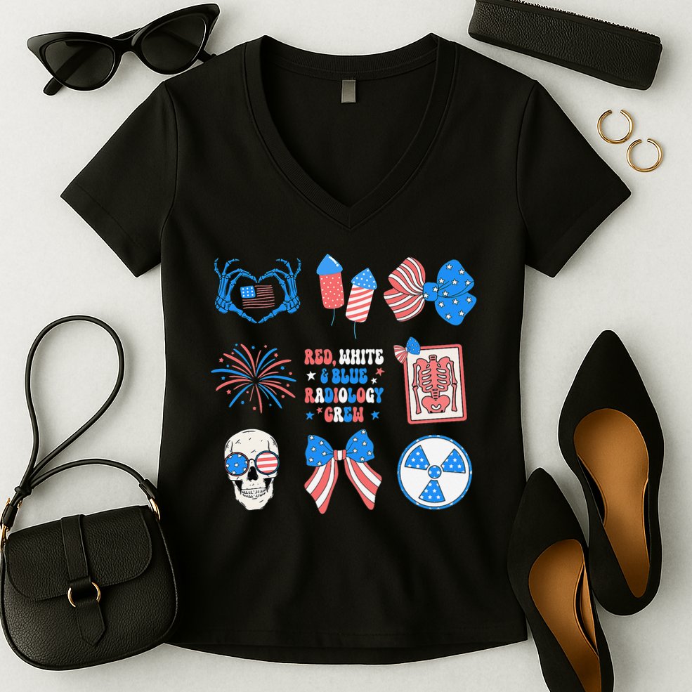 Coquette Bow 4th Of July Radiology Department X-Ray Rad Women's V-Neck T-Shirt