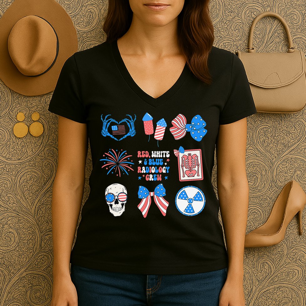 Coquette Bow 4th Of July Radiology Department X-Ray Rad Women's V-Neck T-Shirt