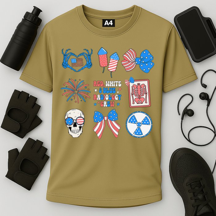 Coquette Bow 4th Of July Radiology Department X-Ray Rad Cooling Performance Crew T-Shirt