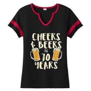  Cheers Beers 70 Years Old 70th Birthday Drinking Gift  Ladies Halftime Notch Neck Tee