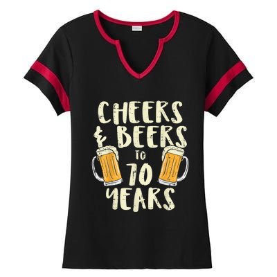  Cheers Beers 70 Years Old 70th Birthday Drinking Gift  Ladies Halftime Notch Neck Tee