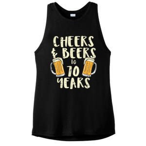  Cheers Beers 70 Years Old 70th Birthday Drinking Gift  Ladies PosiCharge Tri-Blend Wicking Tank