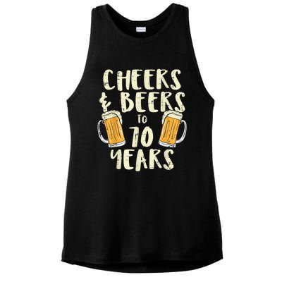  Cheers Beers 70 Years Old 70th Birthday Drinking Gift  Ladies PosiCharge Tri-Blend Wicking Tank