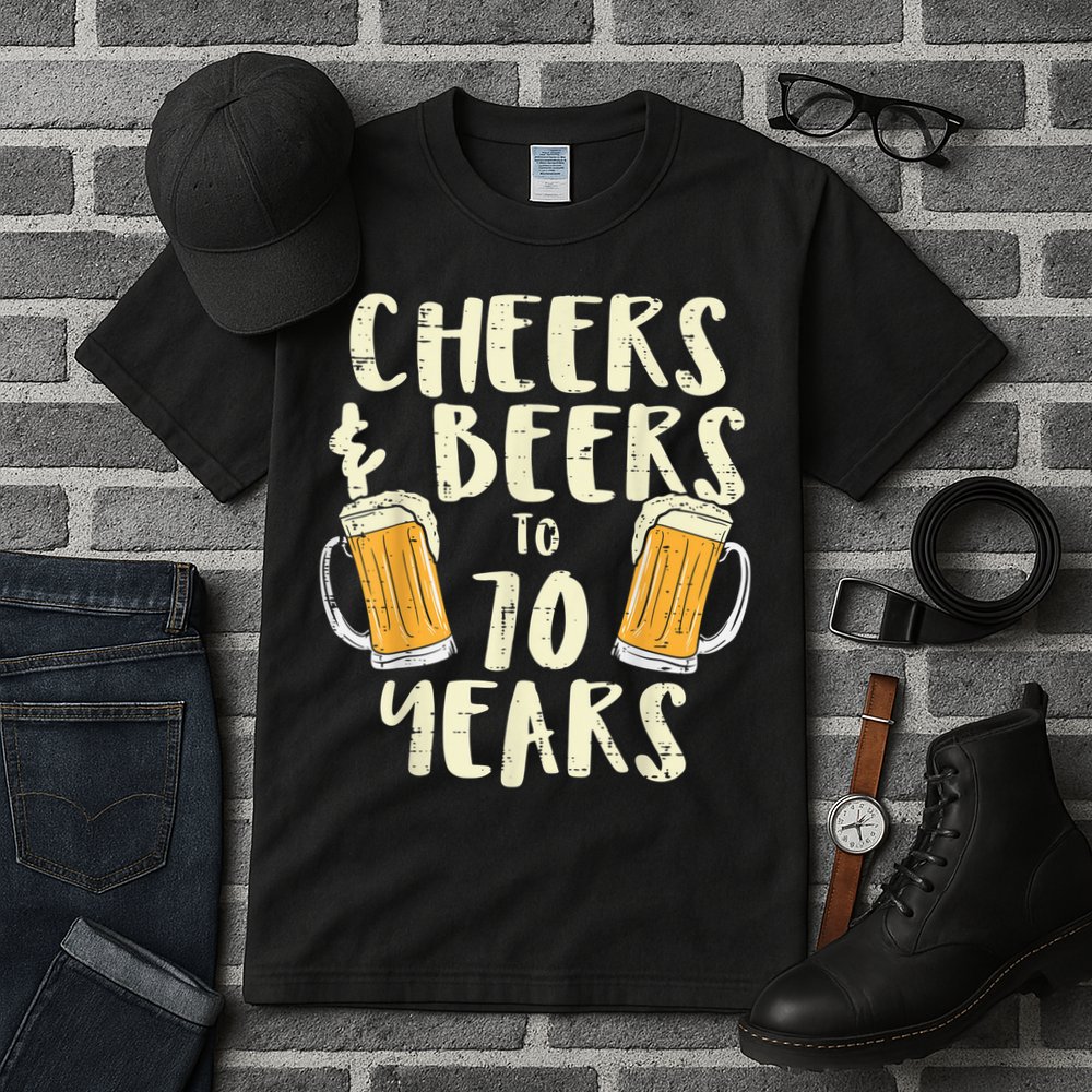  Cheers Beers 70 Years Old 70th Birthday Drinking Gift  Tall T-Shirt