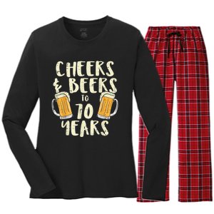  Cheers Beers 70 Years Old 70th Birthday Drinking Gift  Women's Long Sleeve Flannel Pajama Set 