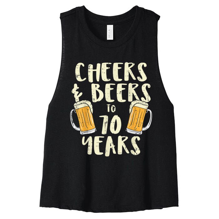  Cheers Beers 70 Years Old 70th Birthday Drinking Gift  Women's Racerback Cropped Tank