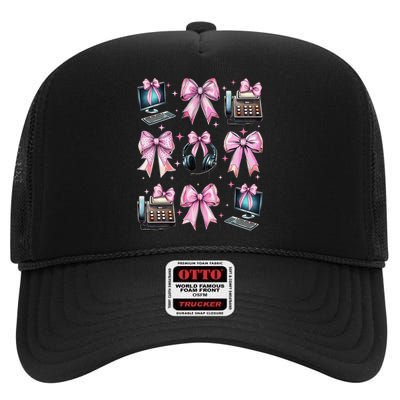 Coquette Bow 911 Dispatcher Operator Computer Telephone High Crown Mesh Back Trucker Hat