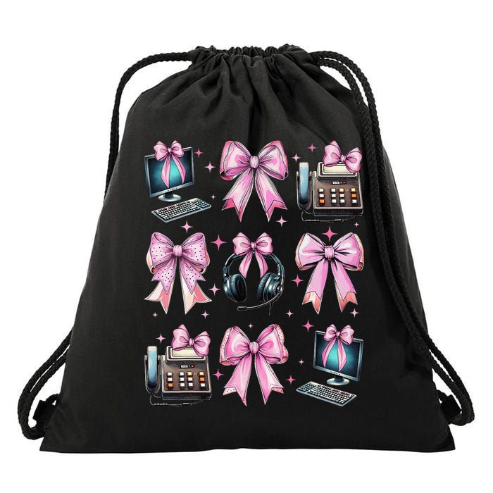 Coquette Bow 911 Dispatcher Operator Computer Telephone Drawstring Bag