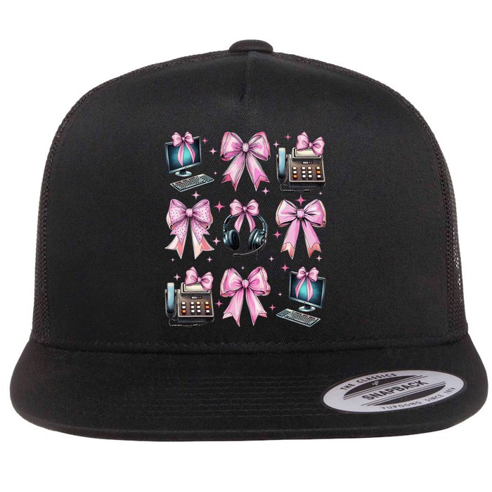 Coquette Bow 911 Dispatcher Operator Computer Telephone Flat Bill Trucker Hat