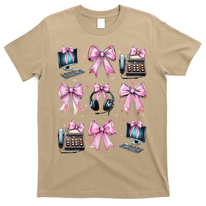 Coquette Bow 911 Dispatcher Operator Computer Telephone T-Shirt