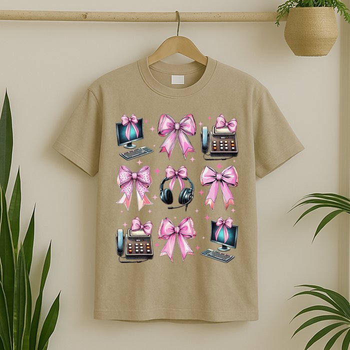 Coquette Bow 911 Dispatcher Operator Computer Telephone T-Shirt