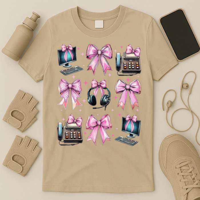 Coquette Bow 911 Dispatcher Operator Computer Telephone T-Shirt