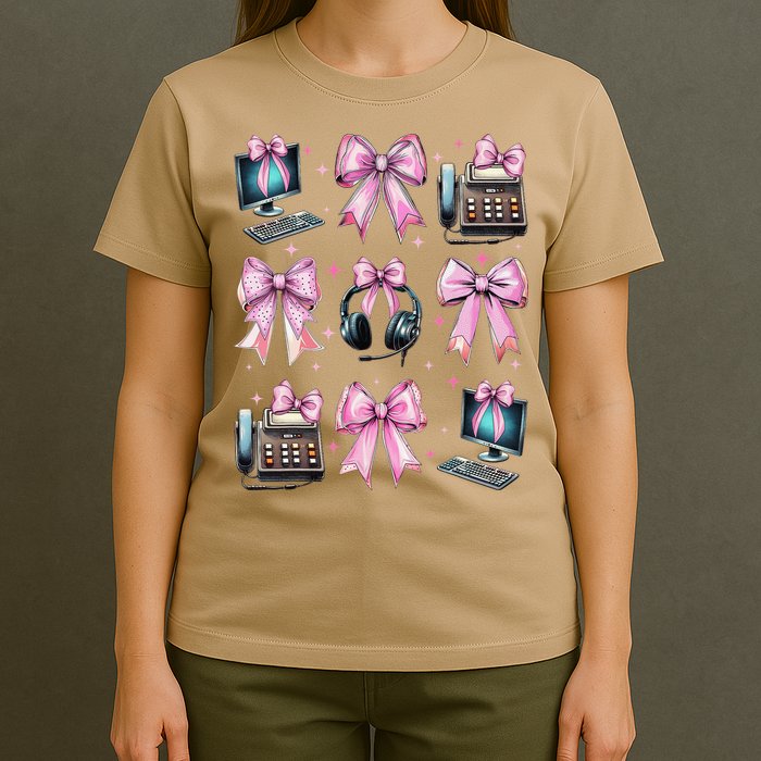 Coquette Bow 911 Dispatcher Operator Computer Telephone T-Shirt