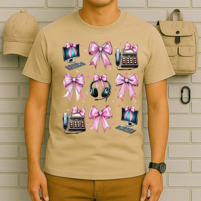 Coquette Bow 911 Dispatcher Operator Computer Telephone T-Shirt