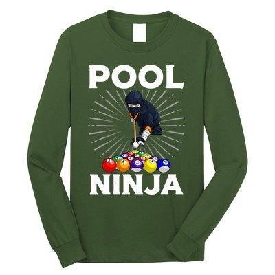 Cool Billiards Art For Pool Player Ninja Billiard Long Sleeve Shirt