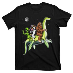 Cryptids Bigfoot Alien Unicorn Riding Loch Ness Monster T-Shirt