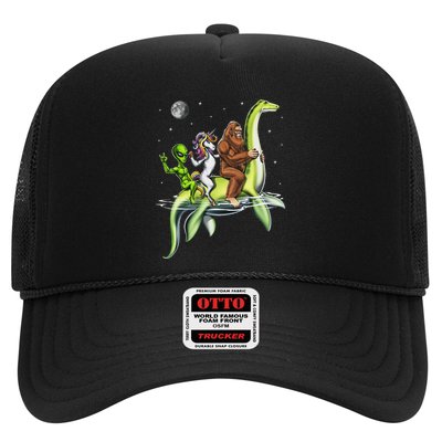Cryptids Bigfoot Alien Unicorn Riding Loch Ness Monster Trucker Hat