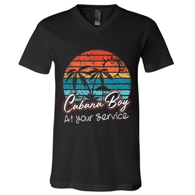 CABANA BOY AT YOUR SERVICE POOL PARTY BOY BARTENDER FUNNY V-Neck T-Shirt