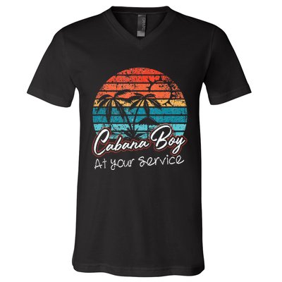 CABANA BOY AT YOUR SERVICE POOL PARTY BOY BARTENDER FUNNY V-Neck T-Shirt