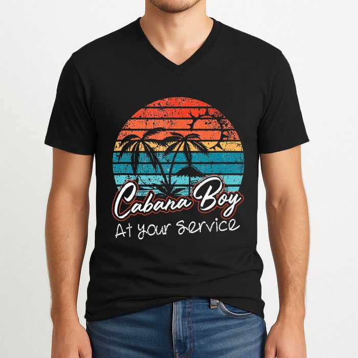 CABANA BOY AT YOUR SERVICE POOL PARTY BOY BARTENDER FUNNY V-Neck T-Shirt