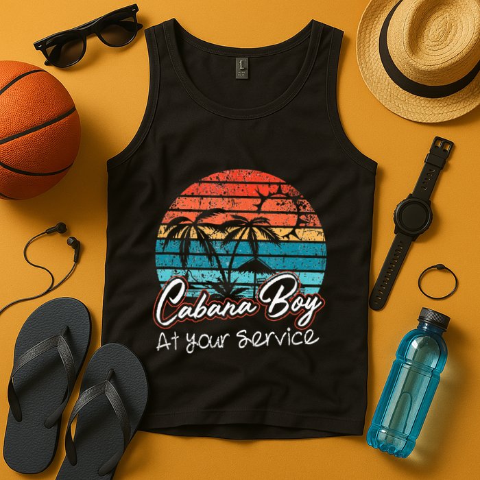 CABANA BOY AT YOUR SERVICE POOL PARTY BOY BARTENDER FUNNY Tank Top