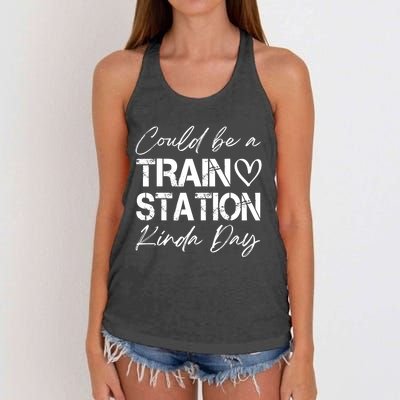 Could Be A Train Station Kinda Day Funny Clothing Women's Knotted Racerback Tank