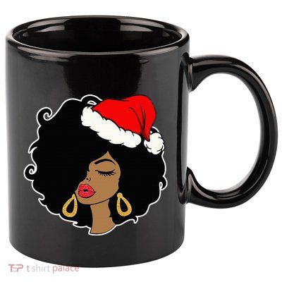 Christmas Black African American Santa Hat Xmas Gifts 11oz C Handle Ceramic Mug