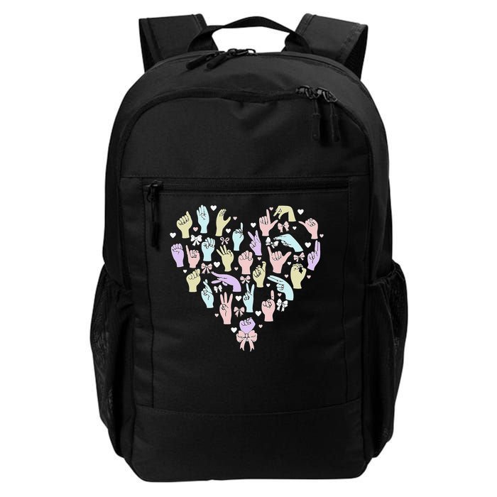 Coquette Bow ASL Heart Hand Sign Language Interpreter Deaf Daily Commute Backpack