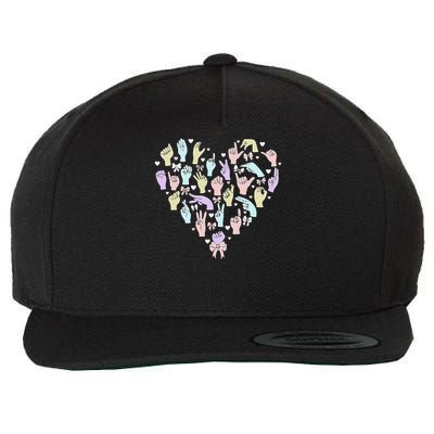 Coquette Bow ASL Heart Hand Sign Language Interpreter Deaf Wool Snapback Cap