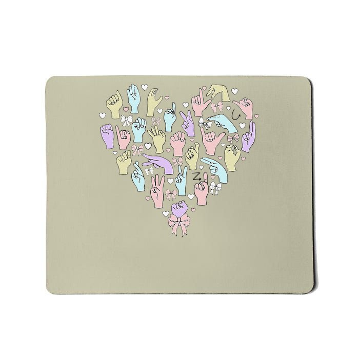Coquette Bow ASL Heart Hand Sign Language Interpreter Deaf Mousepad