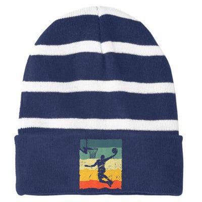 Cool Basketball Art For Men Women Vintage Basketball Player Striped Beanie with Solid Band