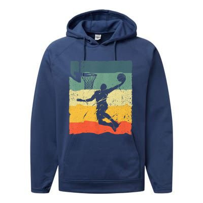 Cool Basketball Art For Men Women Vintage Basketball Player Performance Fleece Hoodie