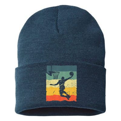 Cool Basketball Art For Men Women Vintage Basketball Player Sustainable Knit Beanie