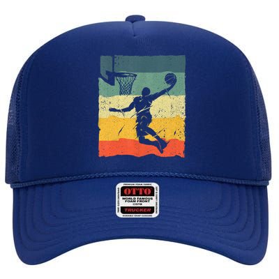 Cool Basketball Art For Men Women Vintage Basketball Player High Crown Mesh Back Trucker Hat