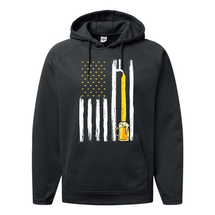 Craft Beer American Flag USA 4th Of July Brewery America Performance Fleece Hoodie