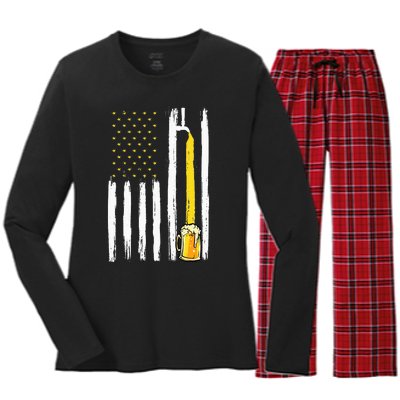 Craft Beer American Flag USA 4th Of July Brewery America Women's Long Sleeve Flannel Pajama Set 