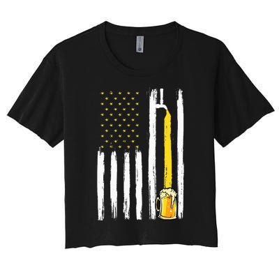 Craft Beer American Flag USA 4th Of July Brewery America Women's Crop Top Tee