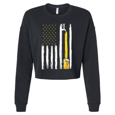 Craft Beer American Flag USA 4th Of July Brewery America Cropped Pullover Crew