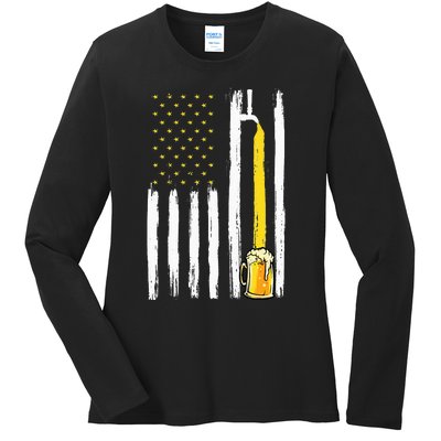 Craft Beer American Flag USA 4th Of July Brewery America Ladies Long Sleeve Shirt