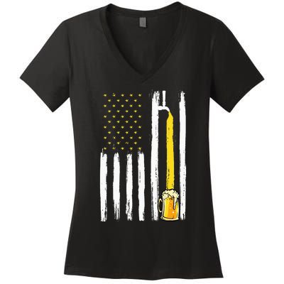 Craft Beer American Flag USA 4th Of July Brewery America Women's V-Neck T-Shirt