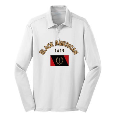 Cute Black American 1619 Black Afro American Heritage Flag Silk Touch Performance Long Sleeve Polo