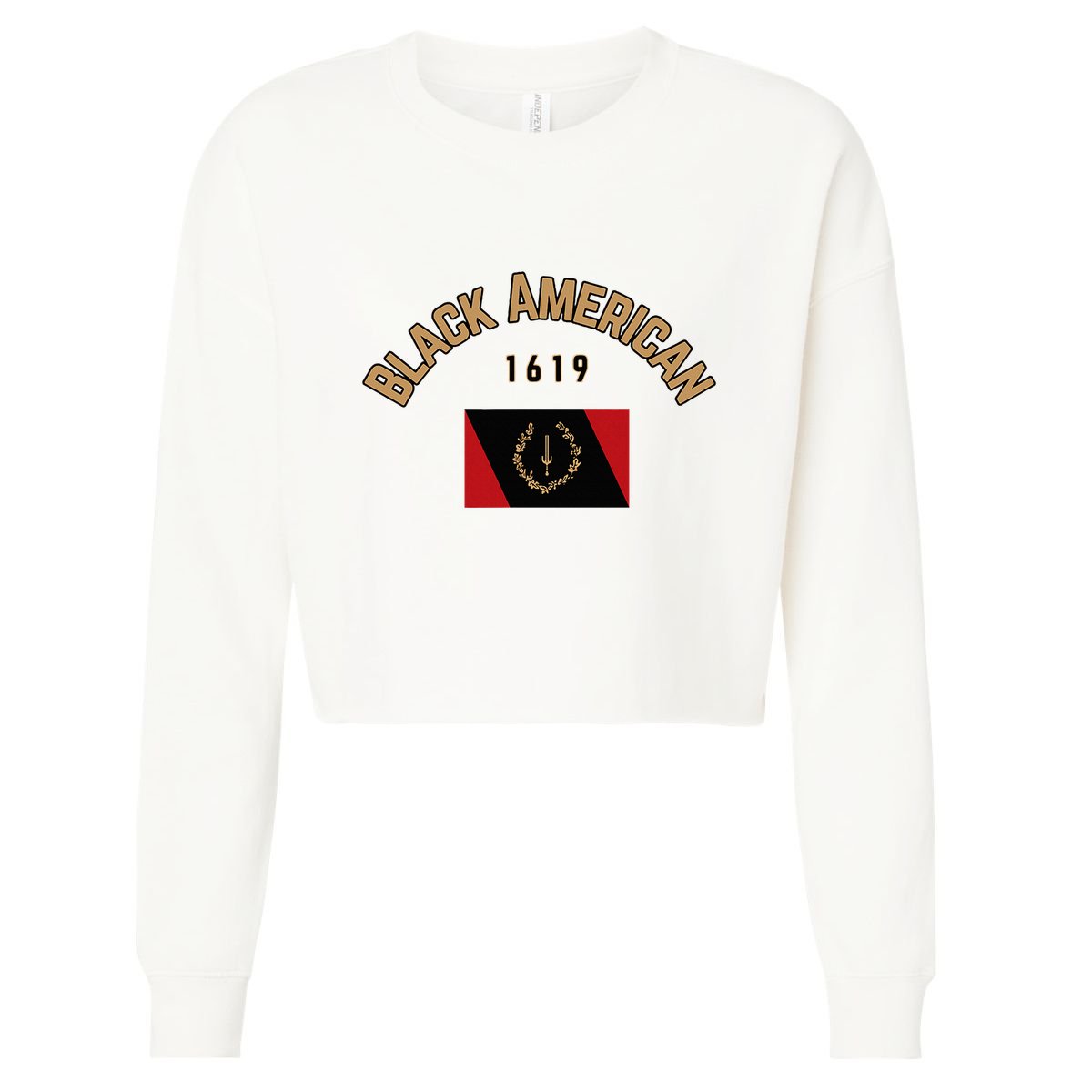 Cute Black American 1619 Black Afro American Heritage Flag Cropped Pullover Crew