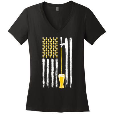 Craft Beer American Flag Usa 4th July Alcohol Brew Women's V-Neck T-Shirt