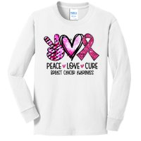 Cancer Breast Awareness Peace Love Cure Pin.K Ribbon Gift Kids Long Sleeve Shirt