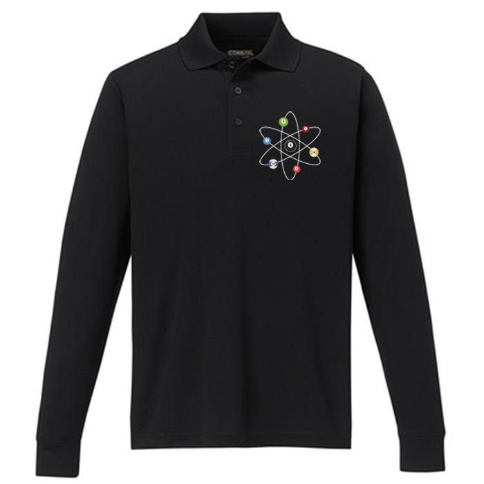 Cue Ball Atoms Billiard Lover Pool Player Game Sports Performance Long Sleeve Polo