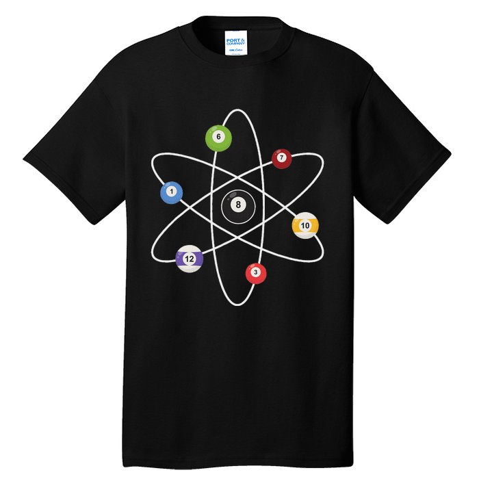 Cue Ball Atoms Billiard Lover Pool Player Game Sports Tall T-Shirt