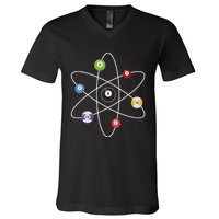 Cue Ball Atoms Billiard Lover Pool Player Game Sports V-Neck T-Shirt