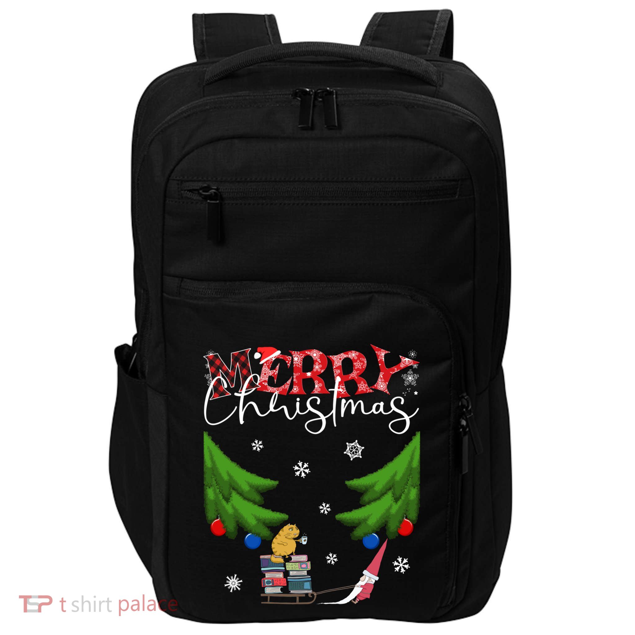 Cat Books And Coffee Funny Gnome And Christmas Tree 1970s Family Great Gift Impact Tech Backpack