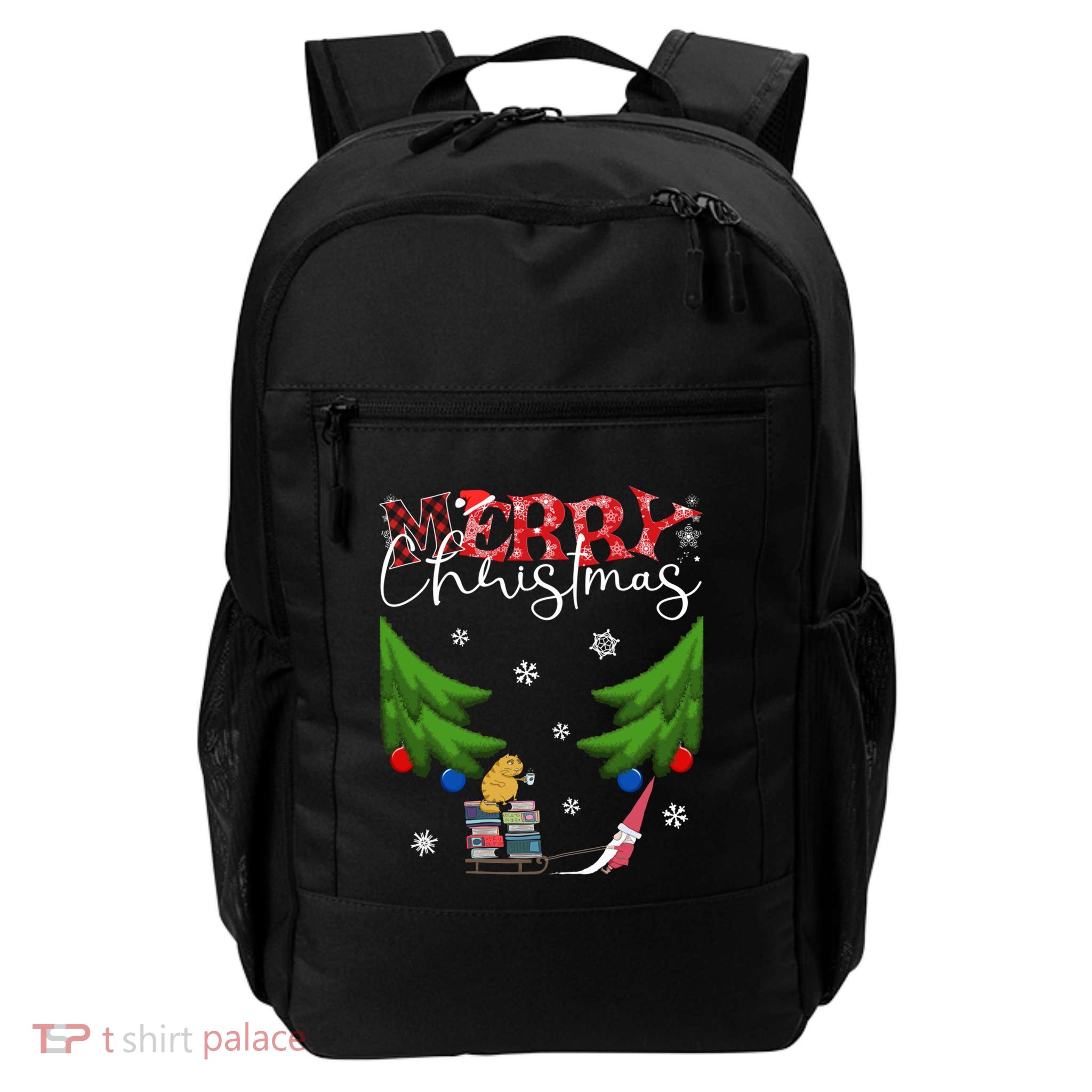 Cat Books And Coffee Funny Gnome And Christmas Tree 1970s Family Great Gift Backpack