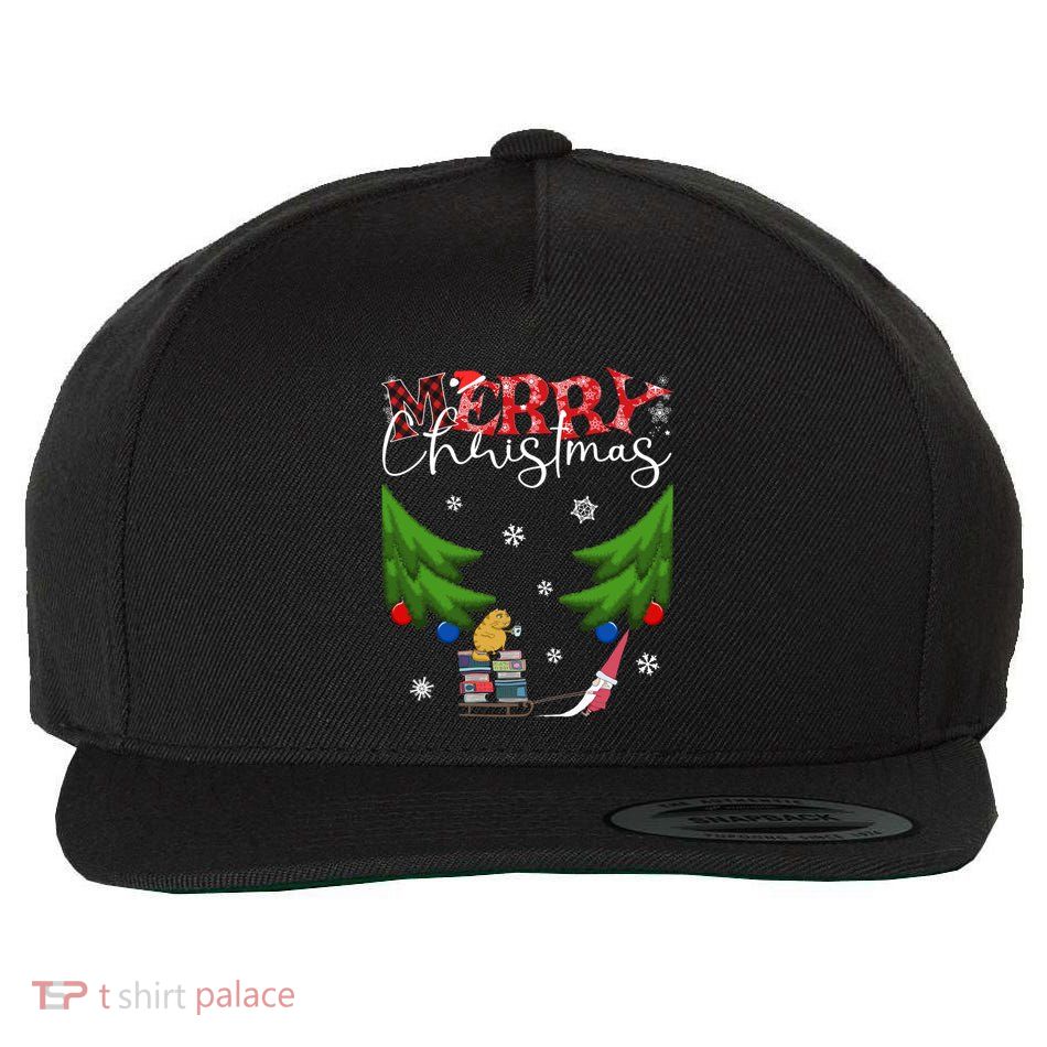 Cat Books And Coffee Funny Gnome And Christmas Tree 1970s Family Great Gift Wool Snapback Cap
